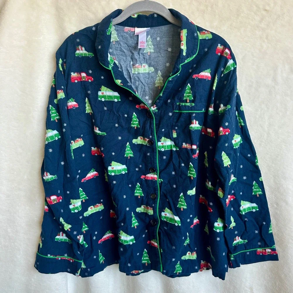 Wondershop Christmas Pajama Set Women L Navy Blue Holiday Truck Camper Sleepwear